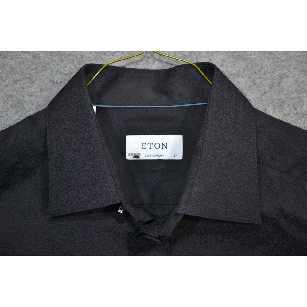 Eton Contemporary Shirt Mens 16.5 42 Black Twill Dress French Cuff Long Sleeve